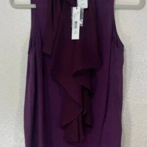 Alice + Olivia Silk Elisa High Neck Wine Merlot Ruffle Sleeveless Top Women’s XS